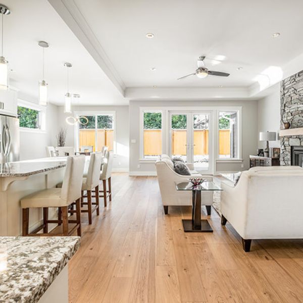 Interior of Avalon past build of Ballard Fine Homes with white furniture and fixtures